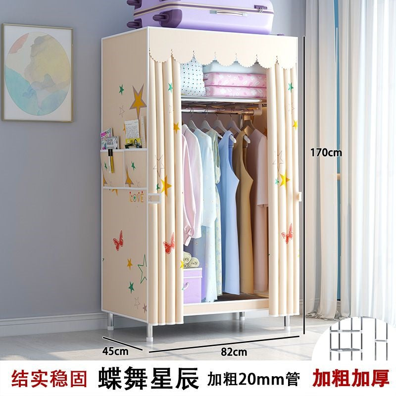 Simple fabric wardrobe rental house steel pipe thickened wardrobe for home bedroom dormitory storage cabinet