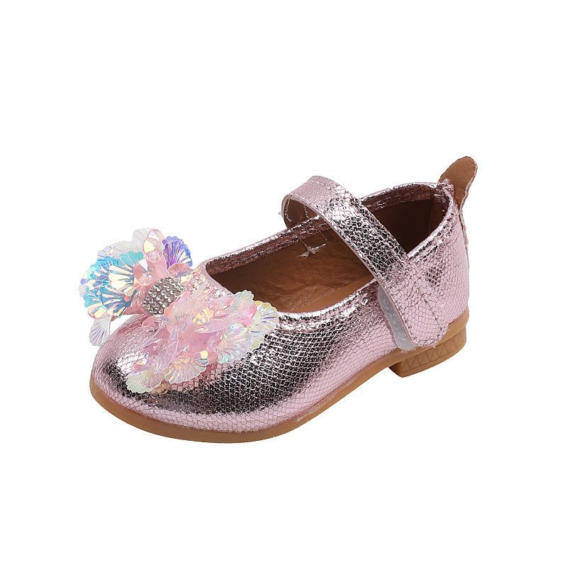 Girls' princess shoes, baby girl leather shoes, new summer soft-soled children's shoes, kids' shoes, baby sequin bow shoes