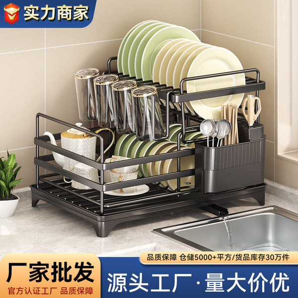 Kitchen Countertop Dish Rack Drain Cup Holder Cross-Border  Double Dish Holder Chopstick Cartridge Cutting Board Shelf