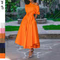 summer new cross-border e-commerce  european and american style women's one-shoulder tie-waist midi dress/midi skirt