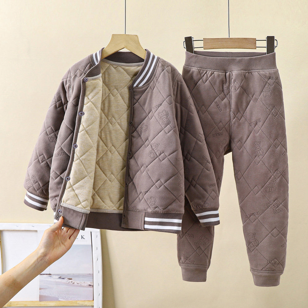 Kids school uniform handy gadgetfall and winternew arrival three-layer quilted cotton boys' cotton coat fleece-linedthickened inner layer girl's cotton jacket type a