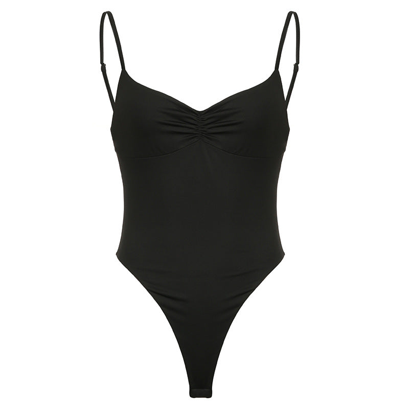 Summer European and American  women's clothing sexy backless adjustable shoulder strap onesie basic fashion pleated V-neck suspenders