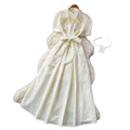 Korean style commute chic white lace elegant dress - women's summer tie-waist a-line dress - slimming and flattering