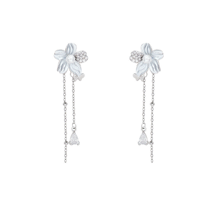 Japanese and korean zircon mint ice flower earrings for women spring and summer niche design tassel earrings 2026 new earrings