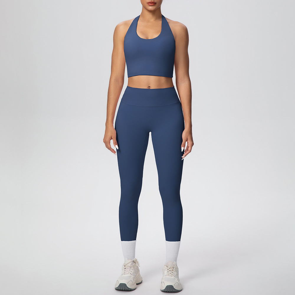 New halter neck backless sports bra set - cloud-soft compression high-waisted butt-lifting yoga outfit - quick-dry running & fitness apparel