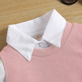 girls' autumn new arrival: collared long-sleeve ruffle princess dress shirt dress knitted vest two-piece set