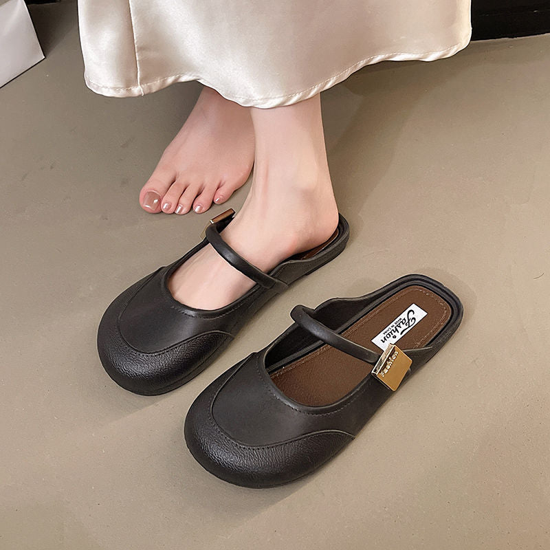 Baotou slippers for women 2025summernew arrivaloutwearretrofrench lazy shoes slip-on half slippers beach sandals