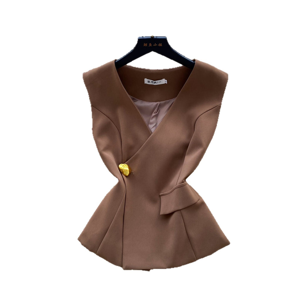 Korean style commute v-neck sleeveless vest top - women's summer slim fit, figure-flattering, elegant outerwear/inner layer top