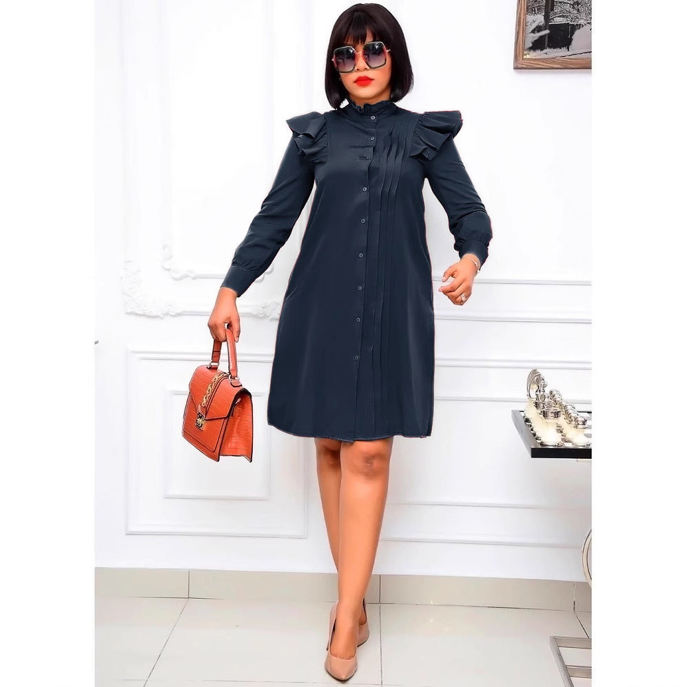 Aliexpress   plus size african women's clothing ruffle stand collar shirt dress