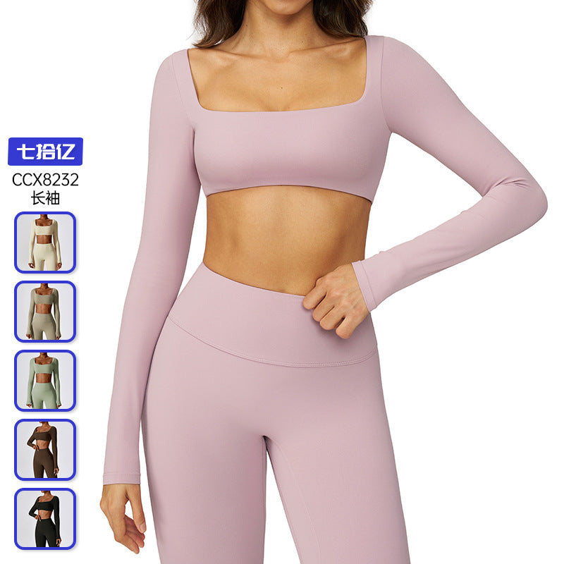 European and american sexy nude feel long sleeve yoga top outdoor running sports t-shirt quick-dry compression fitness shirt 8232