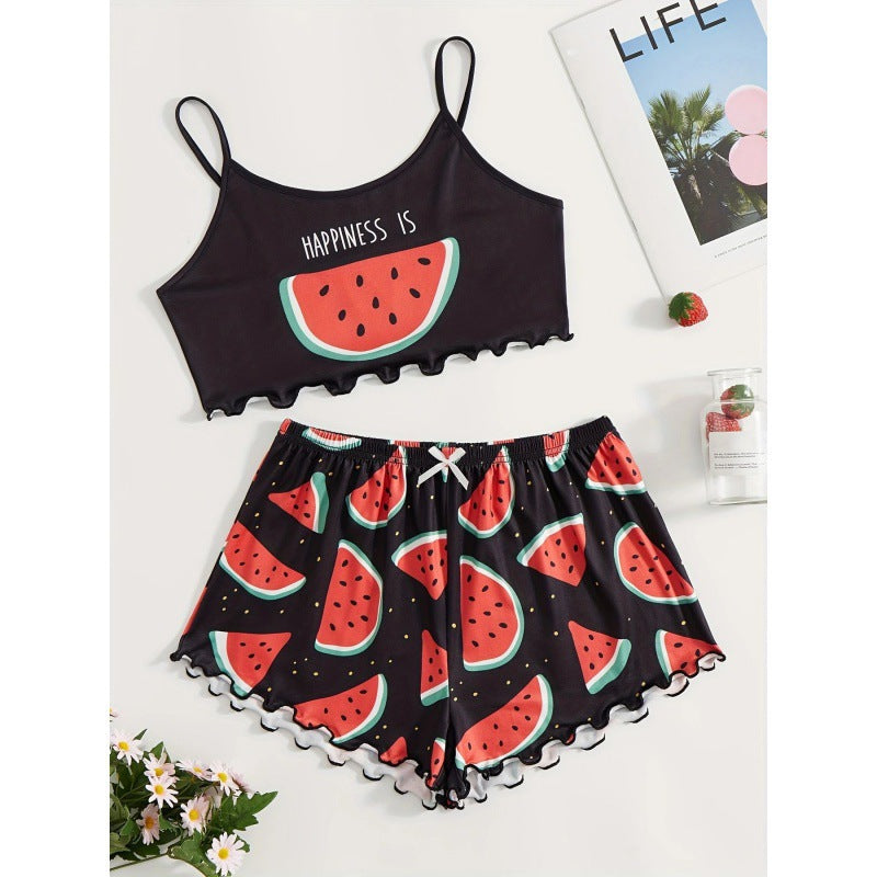women's pajamas summernew arrival sling off-shoulder home cute printed pajamas home wear night wear