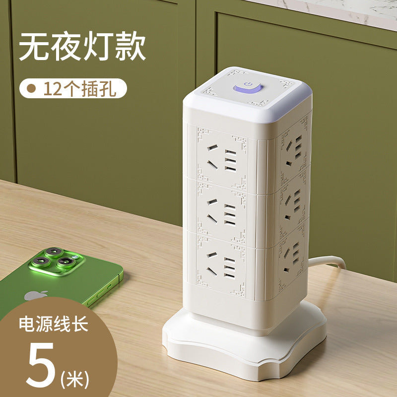 Multi-outlet vertical power strip with usb ports, multifunctional home & office power strip, cube power strip with cord management, desktop night light