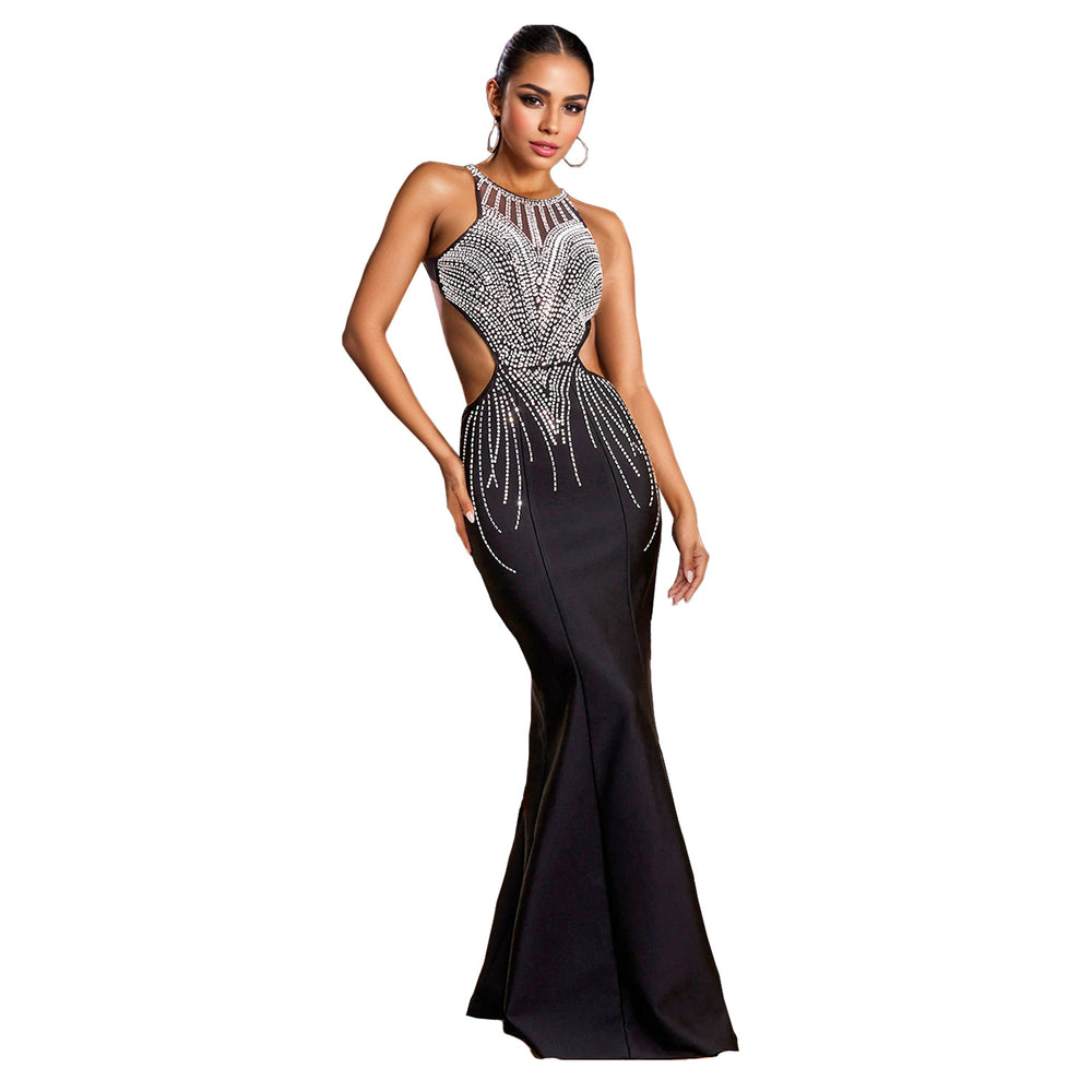 C7122 cross-border   fashionable women's bodycon mermaid rhinestone backless dress