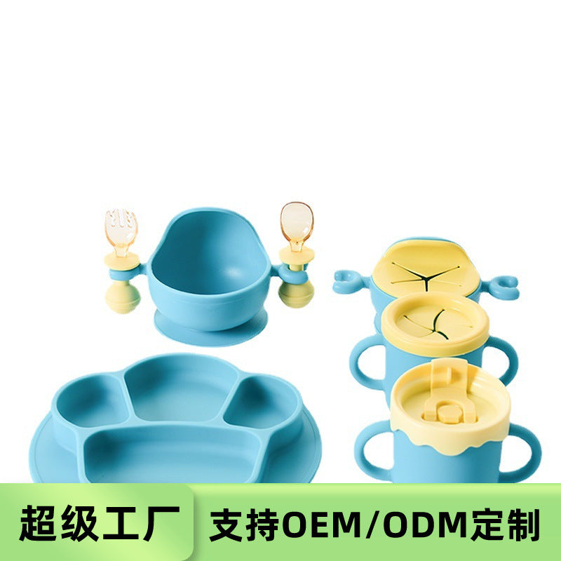 Baby plate & utensil set - suction cup divided bowl with spoons - anti-drop feeding set for infants and toddlers - weaning and training bowl