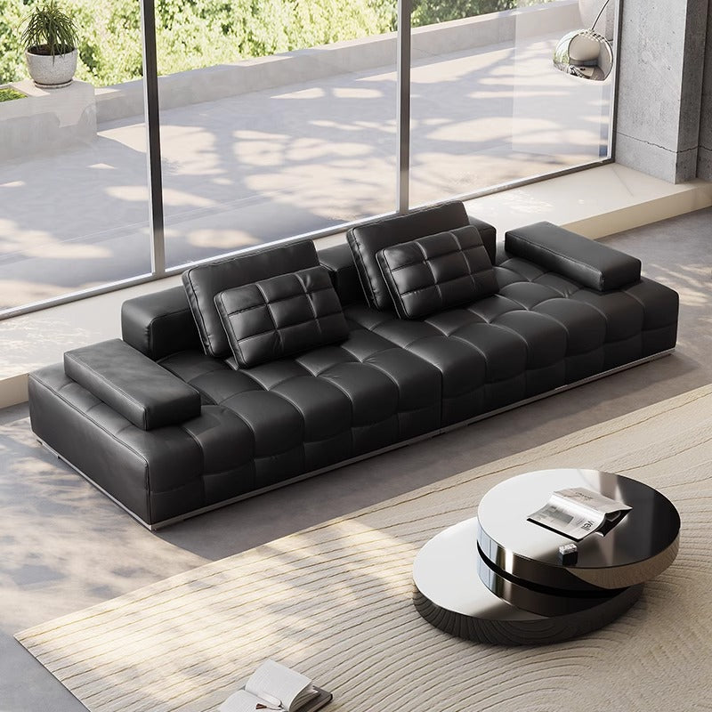 Lawrence straight leather sofa italian normcore living room large apartment house designer black leather sofa