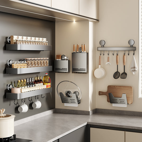 Kitchen No-punching Suction Cup Shelf Wall-mounted Knife Holder Pot Lid Holder Seasoning Household Products Daquan Storage Rack