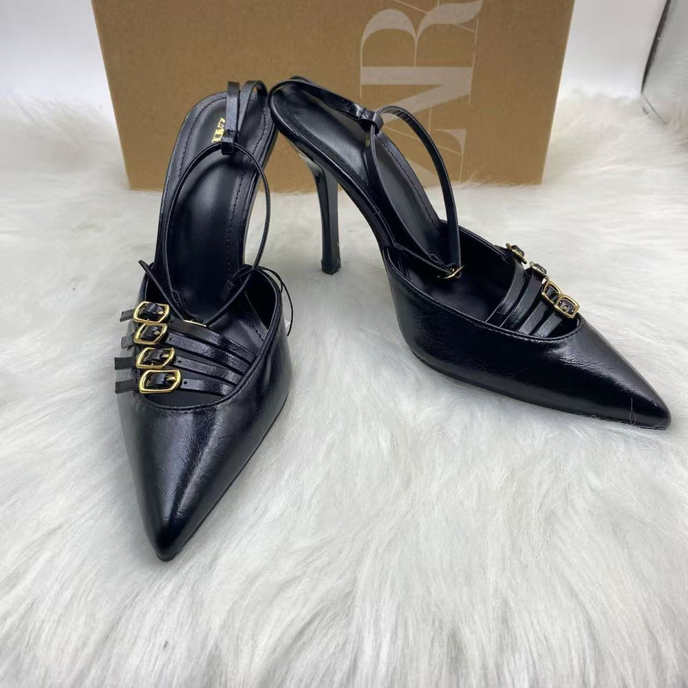 Za2025 blue fairy high heels niche 2025 baotou sandals shoes pointed toe flats autum season french new