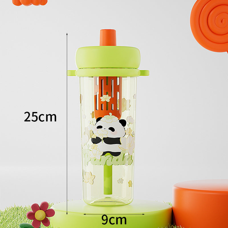 Cute cartoon animal straw cup - extra large capacity, high temperature resistant, with infuser, multi-purpose, stylish student water bottle