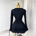 Exportspring & fallnew arrivalrufflesv neck silmlong sleevesdresssexy silm hip-covering waist short skirt dress