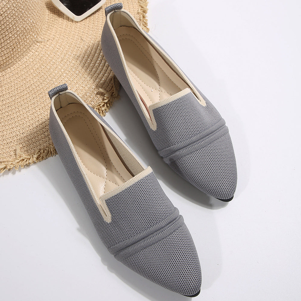 Exportplus sizeflats shoes women's  spring pointed toe fashion fly knit flats slip-on casual slip-on flats
