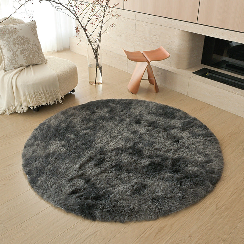 Silk wool carpet round scandinavian bedroom bedside carpet living room study bay window thickenedpure color tie-dye long hair floor mat