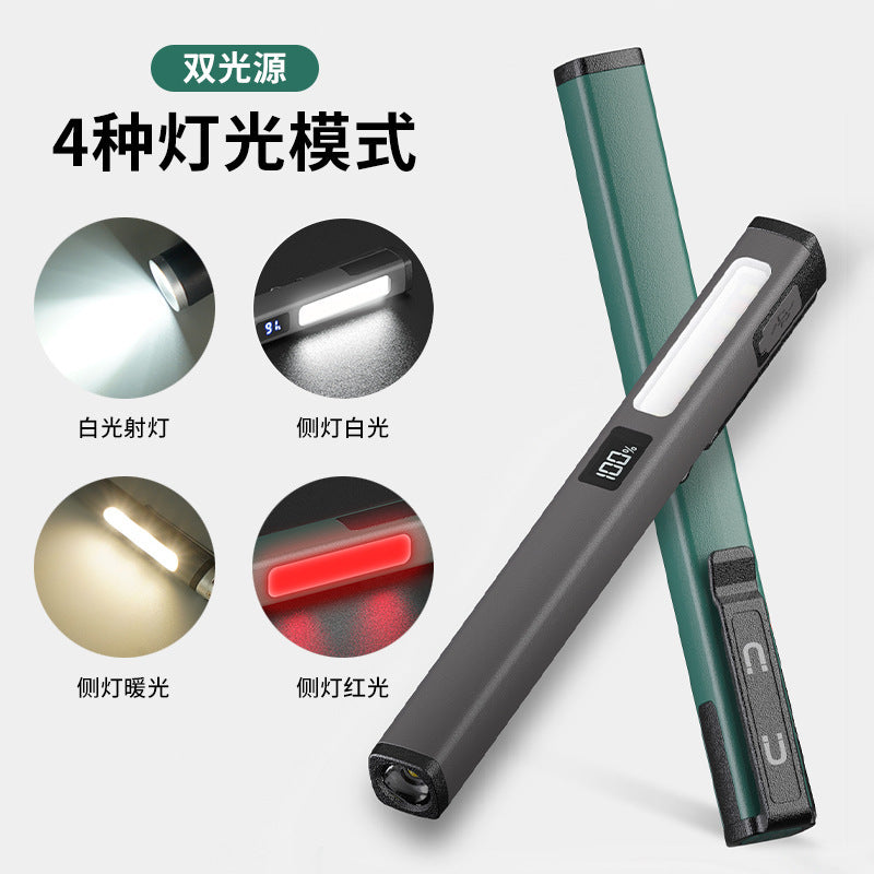 Cross-border new LED mini three-light source medical flashlight pen light USB charging with magnetic suction multi-function work light