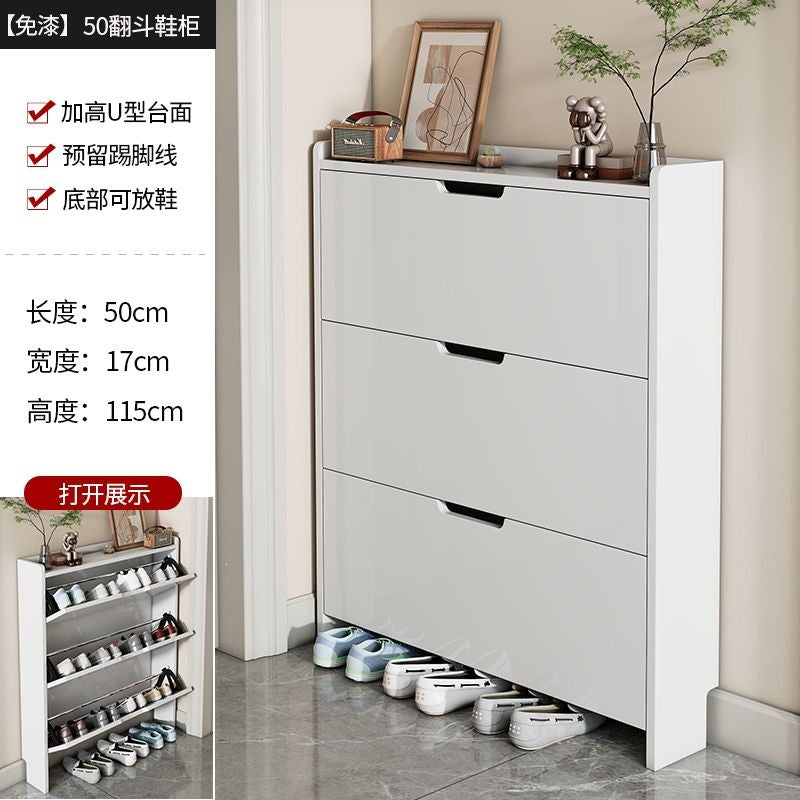 Ultra-thin flip-top shoe cabinet, modern minimalist design, perfect for small apartments. entryway console with concealed handles, multi-layered dustproof storage shoe rack