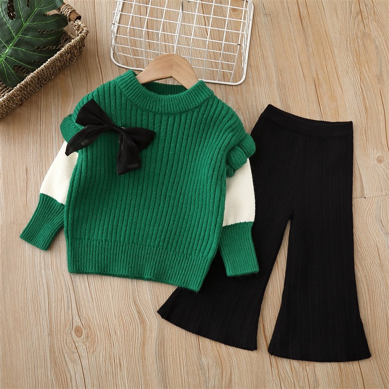 Girls' knitted sweater two-piece set: autumn/winter  crewneck top and jacket - sweet princess style