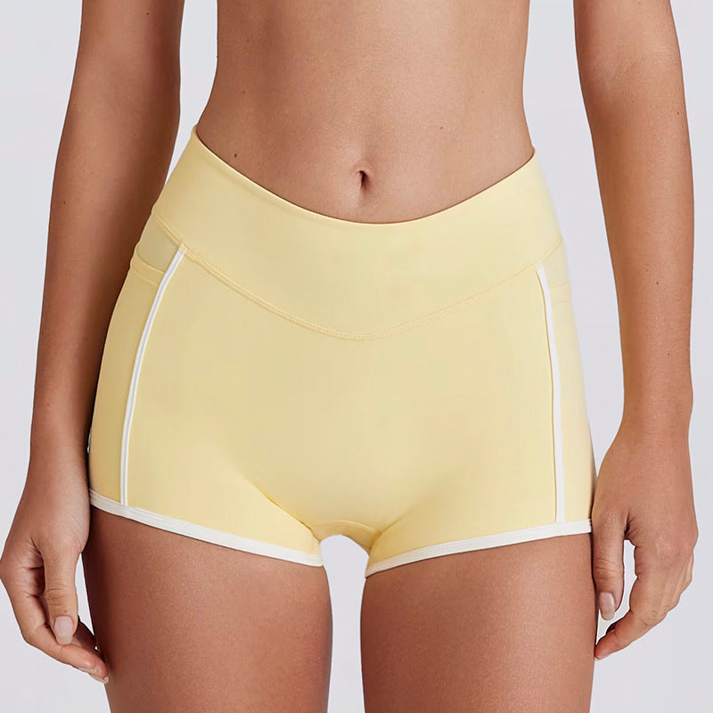 fake two-piececontrast color white striped running fitness shorts v neckhalter sports intimates bra yoga suit
