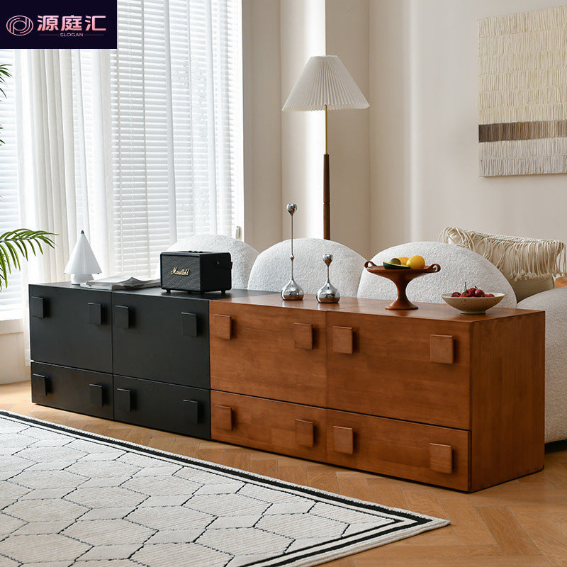 All solid wood tv cabinet module combination living room small apartment storage cabinet all-in-one medieval black carmen cabinet