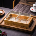 [2-compartment fruit plate with gold edge and water pattern] + wooden plate, thickened plastic