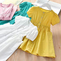Girls' summer dress  new style chic cardigan slip dress baby solid color princess dress kids short sleeve skirt