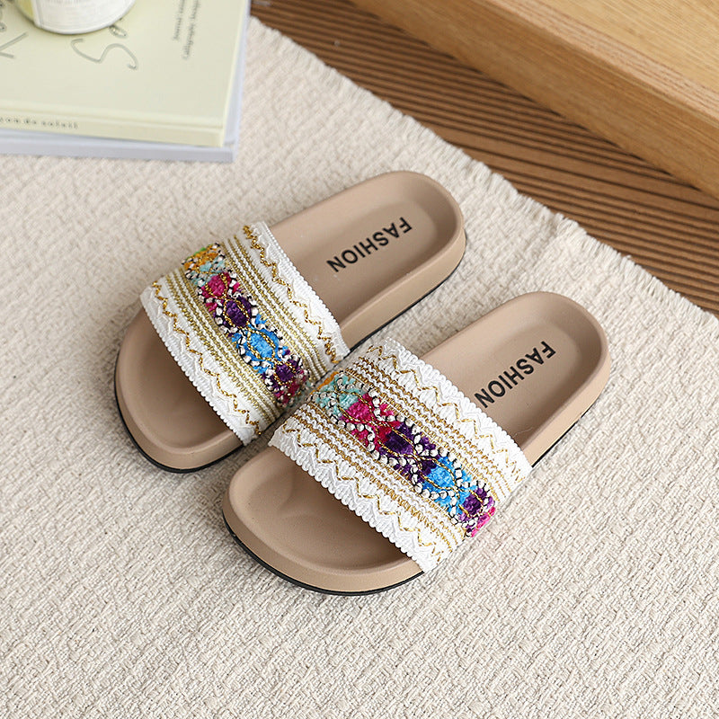 one-line flats slippers summernew arrivalkids shoes bohemia style flatsoutwear shoes woven beach shoes