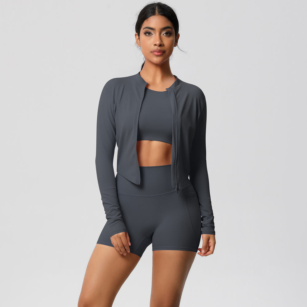 Solid color fleece-lined yoga set: quick-dry activewear with cloud-like comfort, featuring pockets – perfect for outdoor leisure, running, and fitness (3-piece set)