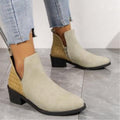 plus size cross-border new arrival suede pointed toe thick heel slip-on western short boots side zipper stylish trendy chelsea boots