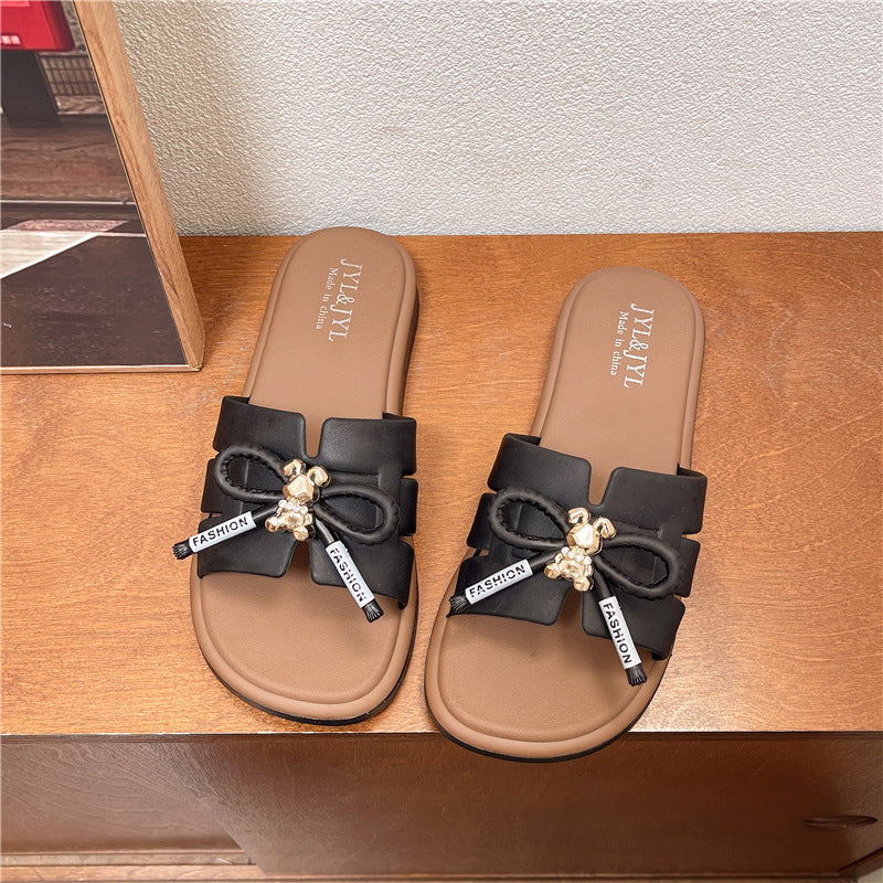 2026 new french retro sandals & slippers - women's summer outdoor wear, high-end bow accent, versatile one-strap sandals
