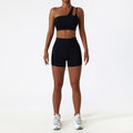 breathable quick-drying tight-fitting yoga clothes flap pocket pants running sports suit diagonal shoulder naked fitness suit6425