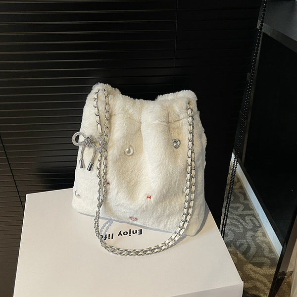 This year's popular bow bucket bag 2025 autumn and winter fashion versatile shoulder bag popular simple chain messenger bag