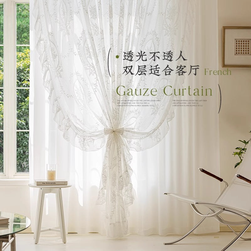 French princess style window screen classy romantic gauze curtain light-proof and opaque children's room gauze curtain shaoxing keqiao curtain