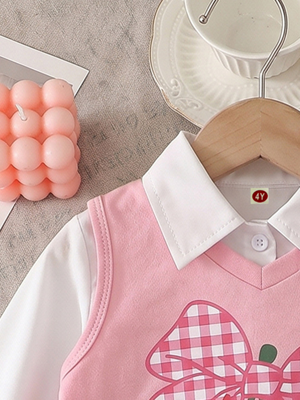 cross-border exclusive: preppy style blouse + knitted cherry print vest + pleated mini skirt three-piece set