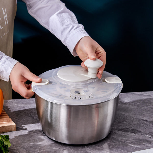 304 vegetable salad dehydrator, kitchen washing hand crank dryer, double-layer drain washing basin, fruit and vegetable throwing device