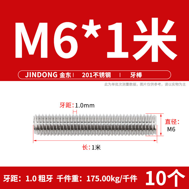 304/316/201/stainless steel 1 meter tooth strip screw full thread through screw stud M3M4M5M6M8M10
