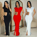 C7061 cross-border   independent station fashionable women's solid color sleeveless deep v dress new arrival