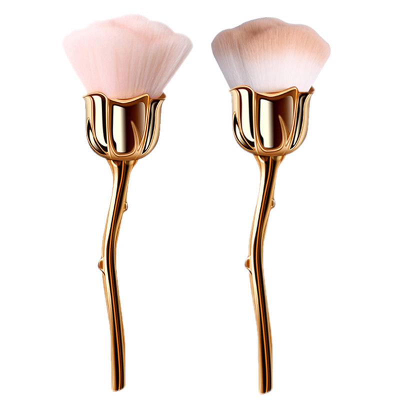 New gold electroplated rose powder brush, large soft bristle nail art dust brush, single pack floral makeup brush