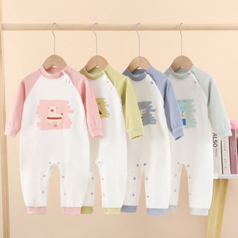 Baby romper, unisex, 100% cotton, long sleeve, crawling suit, 0-6 months newborn, spring/autumn onesie, 1 year old with snap crotch