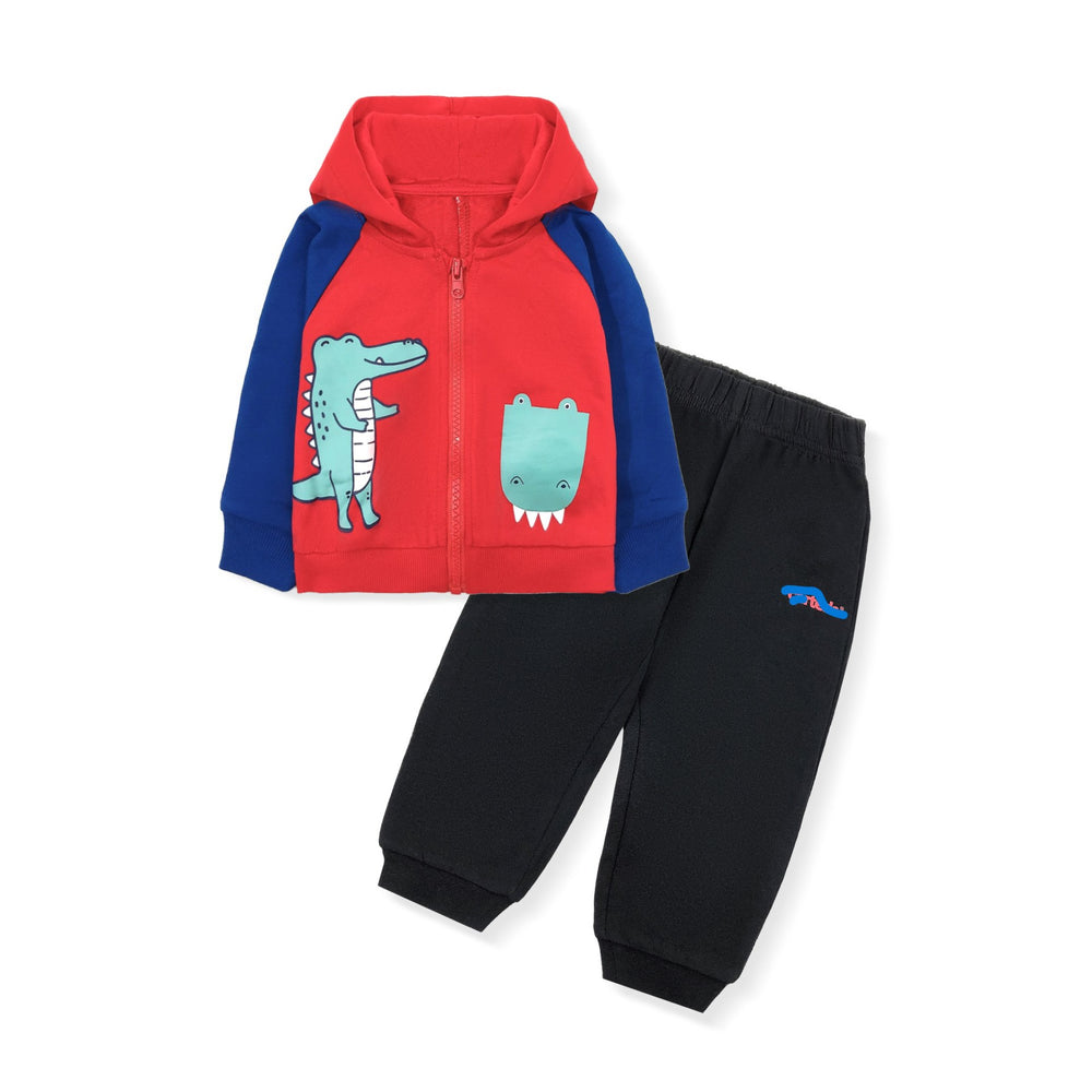 Original export overstock: 1-3 year old spring/autumn baby & toddler pure cotton set - boys' animal print zip-up sweatshirt and pants two-piece outfit