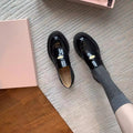Grape mom's same style retro british style small gold coin single leather shoes thick heel thick sole round toe patent leather slip-on loafers