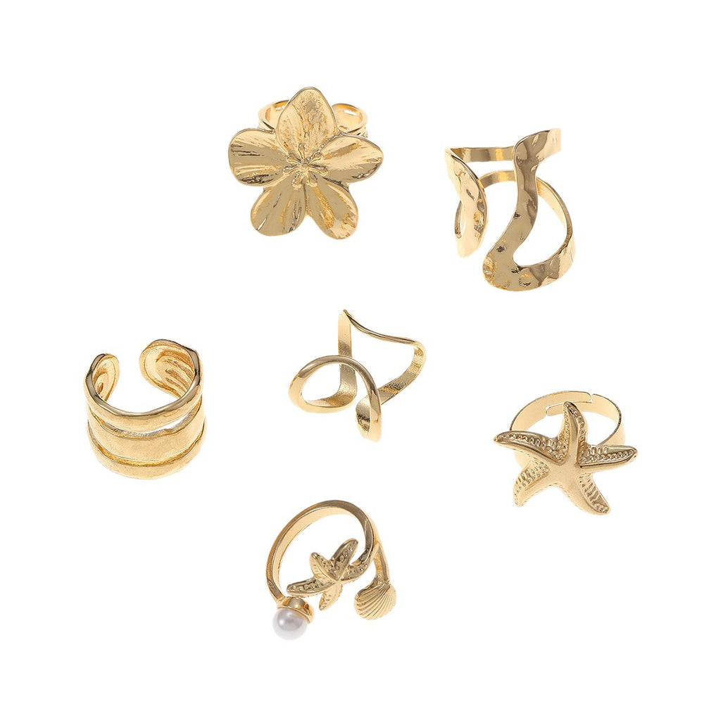 Wholesale starfish ring set - european and american cross-border fashion, trendy floral couple rings, unique high-end niche style rings for women