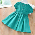 Girls' summer dress  new style chic cardigan slip dress baby solid color princess dress kids short sleeve skirt
