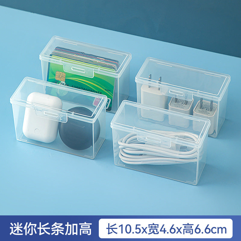 Desktop long rectangular storage box with lid grid transparent storage box flip plastic data cable storage box